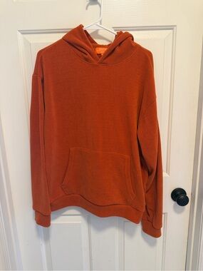 Negative Space Hoodie Orange Corduroy Sweater Ribbed Sweatshirt Size Medium